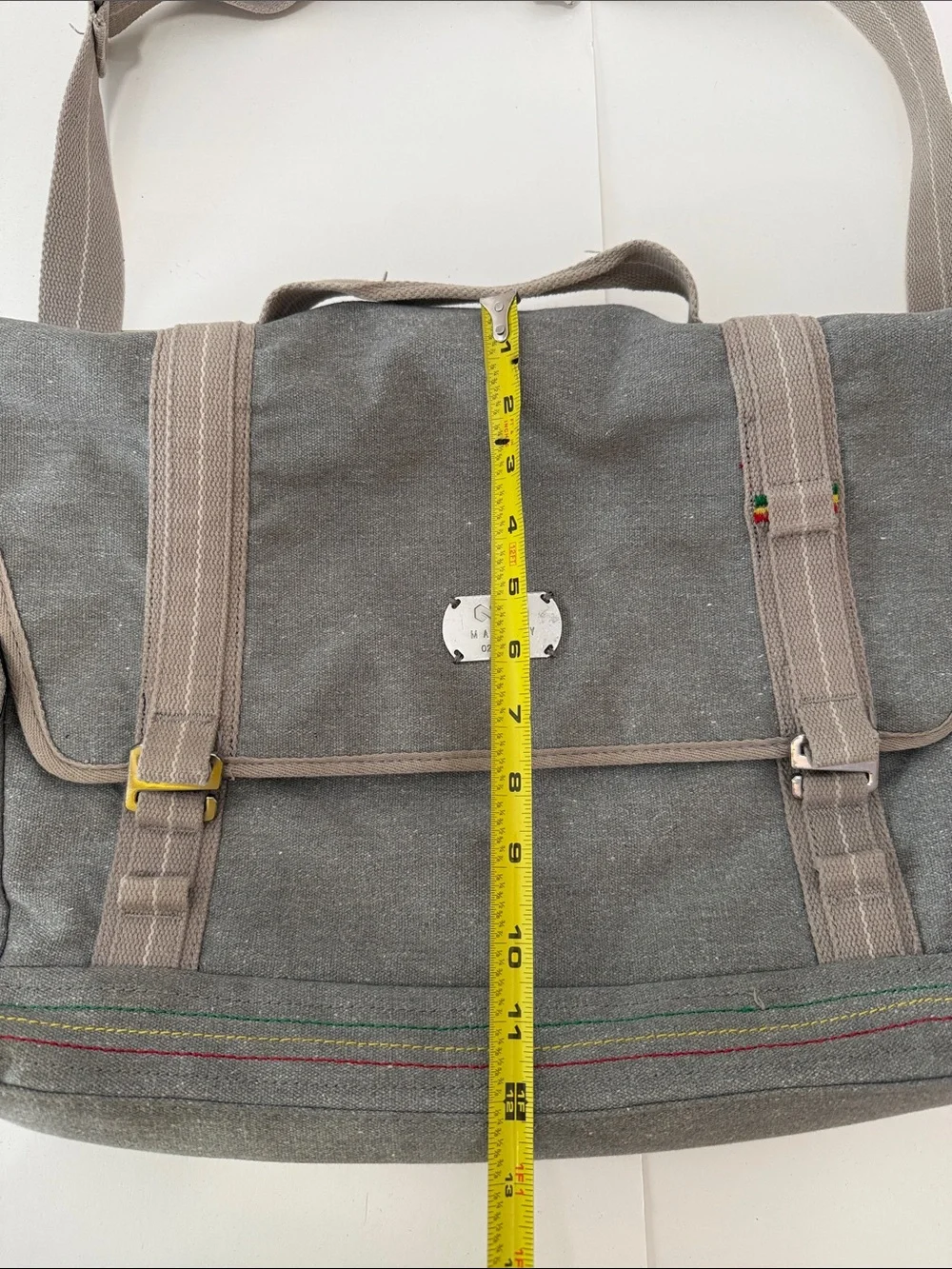 Gray Canvas Messenger Bag with Beige Trim - Everyday Commuter Satchel